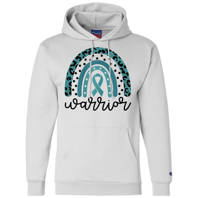 Womens Warrior Cute Teal Rainbow Graphic Ovarian Cancer Awareness T Sh Champion Hoodie | Artistshot