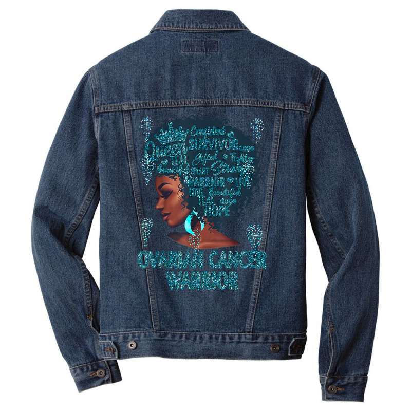 Black Woman Afro African Ovarian Cancer Warrior Teal Gifts T Shirt Men Denim Jacket | Artistshot