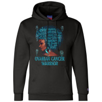 Black Woman Afro African Ovarian Cancer Warrior Teal Gifts T Shirt Champion Hoodie | Artistshot