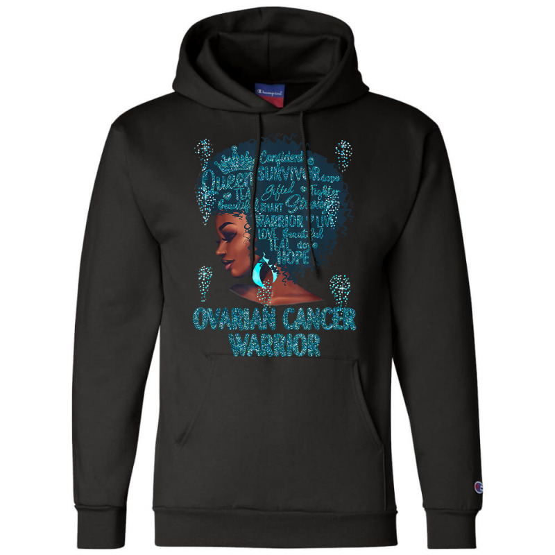 Black Woman Afro African Ovarian Cancer Warrior Teal Gifts T Shirt Champion Hoodie | Artistshot