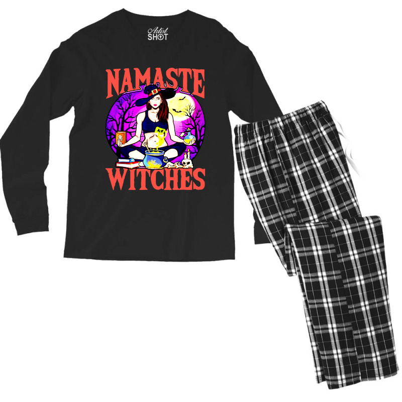 Namaste Witches Funny Pun Peacfeul Halloween Men's Long Sleeve Pajama Set | Artistshot