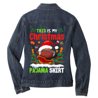 Football This Is My Christmas Pajama Football Christmas Trees 122 Foot Ladies Denim Jacket | Artistshot