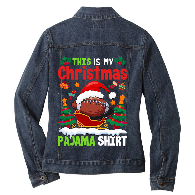 Football This Is My Christmas Pajama Football Christmas Trees 122 Foot Ladies Denim Jacket by permad | Artistshot