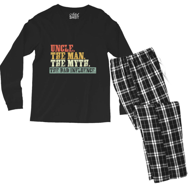 Vintage Fun Uncle Man Myth Bad Influence Funny Men's Long Sleeve Pajama Set | Artistshot