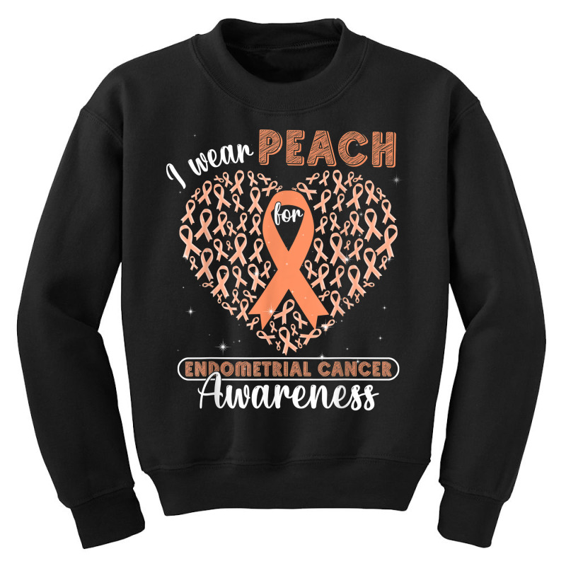 I Wear Peach For Endometrial Cancer Awareness Support Ribbon T Shirt Youth Sweatshirt by kewisharemeliadq | Artistshot