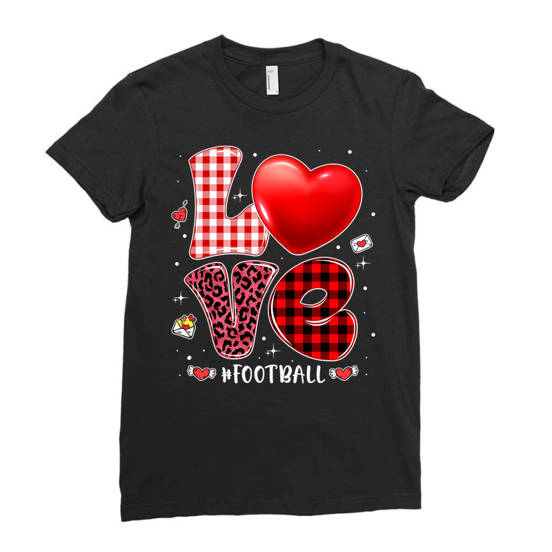 American Football Valentines Hearts Love Football Leopard Buffalo Plai Ladies Fitted T-Shirt by permad | Artistshot