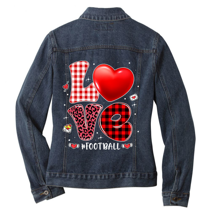 American Football Valentines Hearts Love Football Leopard Buffalo Plai Ladies Denim Jacket by permad | Artistshot