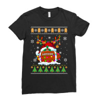 Football Football Ball Reindeer Santa Hat Ugly Sweater Xmas Lights 120 Ladies Fitted T-shirt | Artistshot