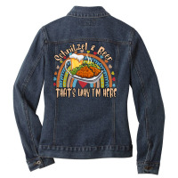 Schnitzel Beer That's Why I'm Here,oktoberfest Drinking Joke T Shirt Ladies Denim Jacket | Artistshot