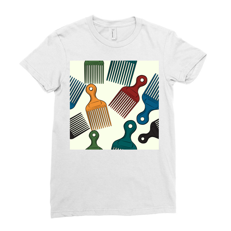 Afro Combs Seamless Patterns Ladies Fitted T-shirt | Artistshot