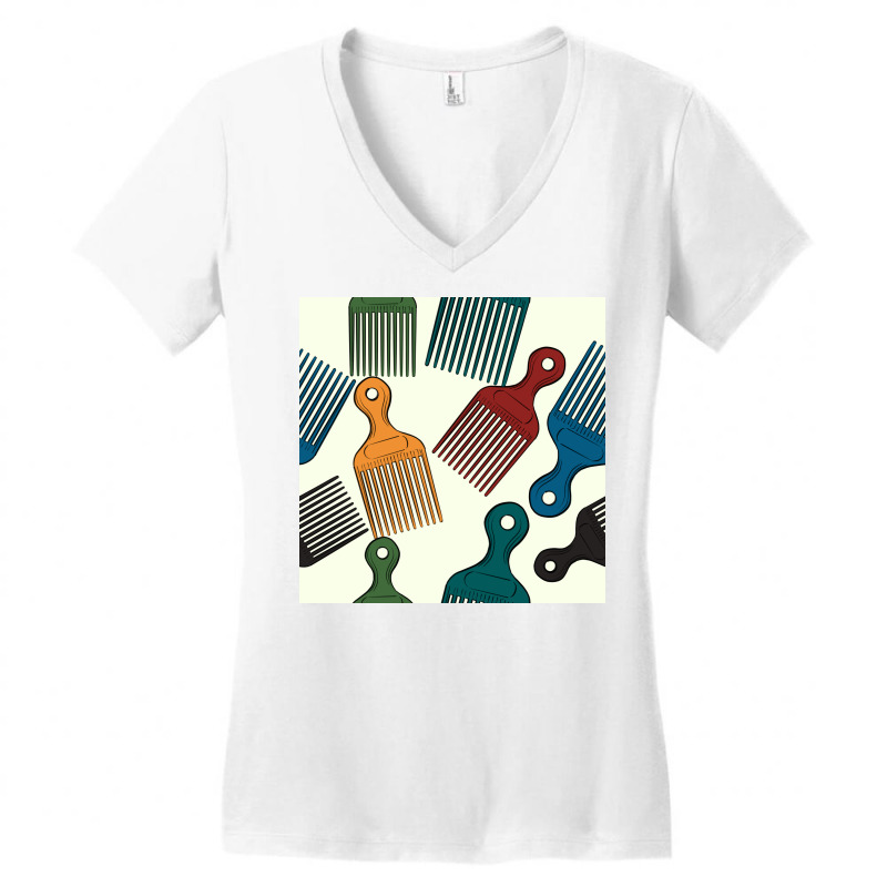 Afro Combs Seamless Patterns Women's V-neck T-shirt | Artistshot