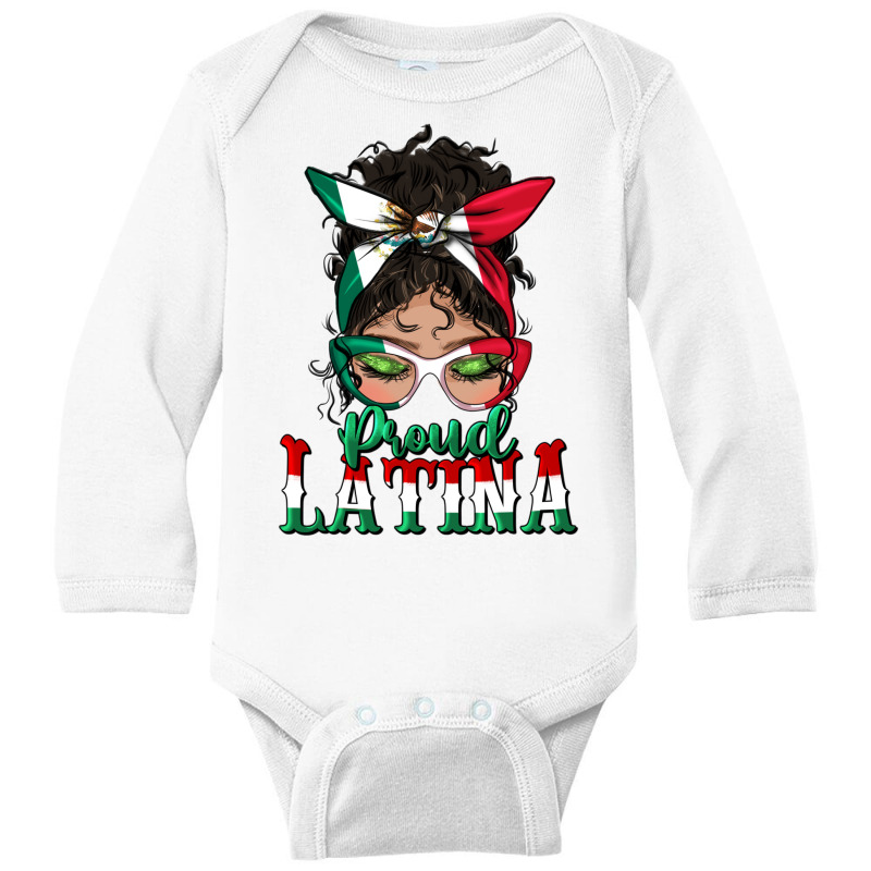 Proud Latina Messy Bun Mama Long Sleeve Baby Bodysuit by BundleAndBundleShop | Artistshot