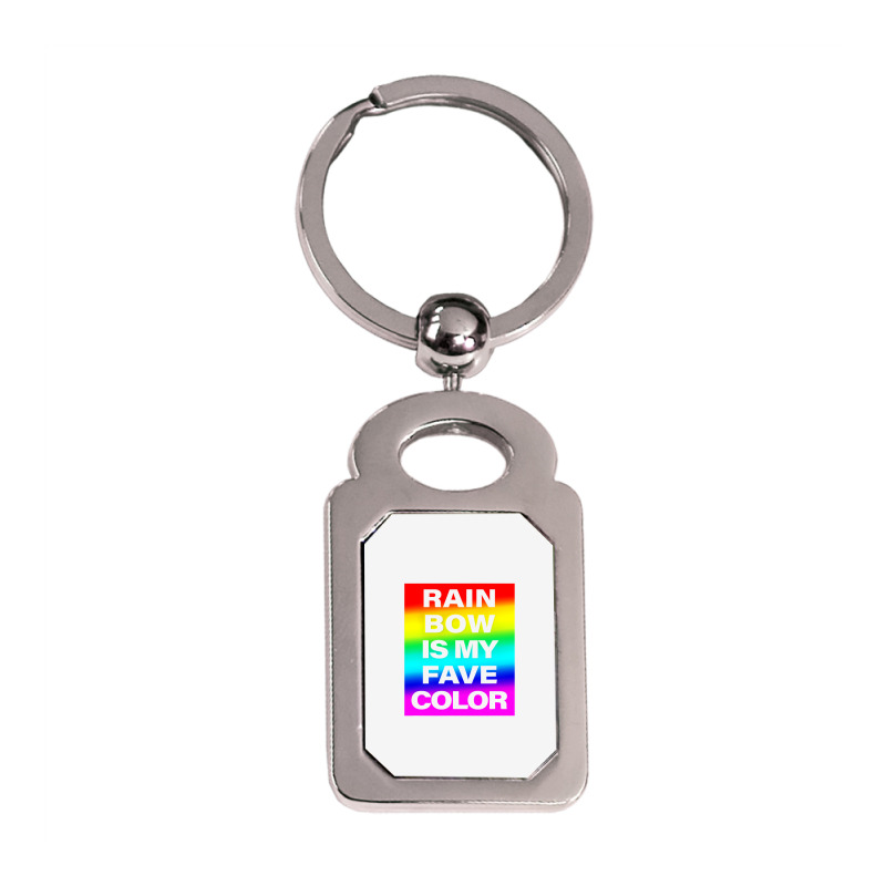 Rainbow Is My Fave Color Graphic Bold Type Tshirt Silver Rectangle Keychain | Artistshot