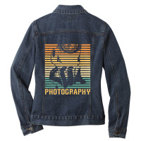 Photography T  Shirt Retro Camera Photo Photographer   Vintage Photogr Ladies Denim Jacket | Artistshot