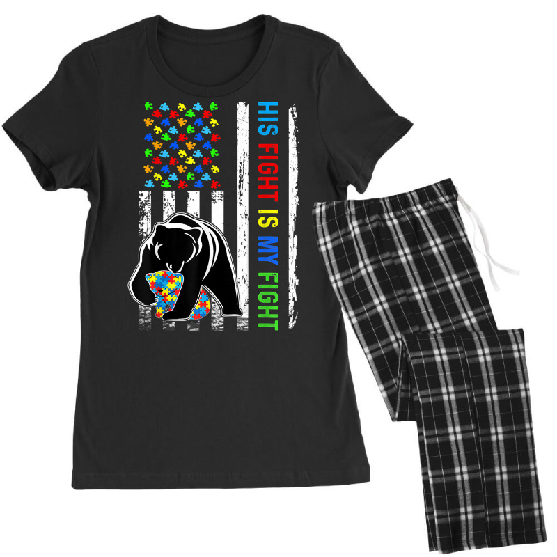 His Fight Is My Fight American Flag Autism Awareness Mom Dad T Shirt Women's Pajamas Set by aryanahjerich | Artistshot