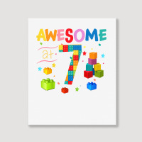 Kids Awesome 7 Year Old Building Blocks Bricks 7th Birthday Boy T Shir Portrait Canvas Print | Artistshot