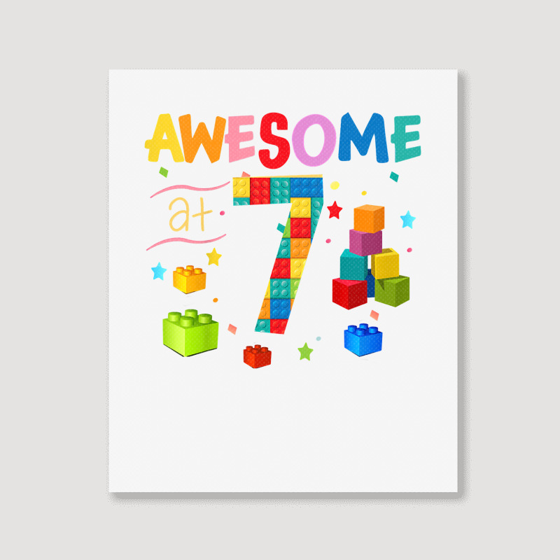 Kids Awesome 7 Year Old Building Blocks Bricks 7th Birthday Boy T Shir Portrait Canvas Print | Artistshot