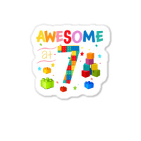 Kids Awesome 7 Year Old Building Blocks Bricks 7th Birthday Boy T Shir Sticker | Artistshot