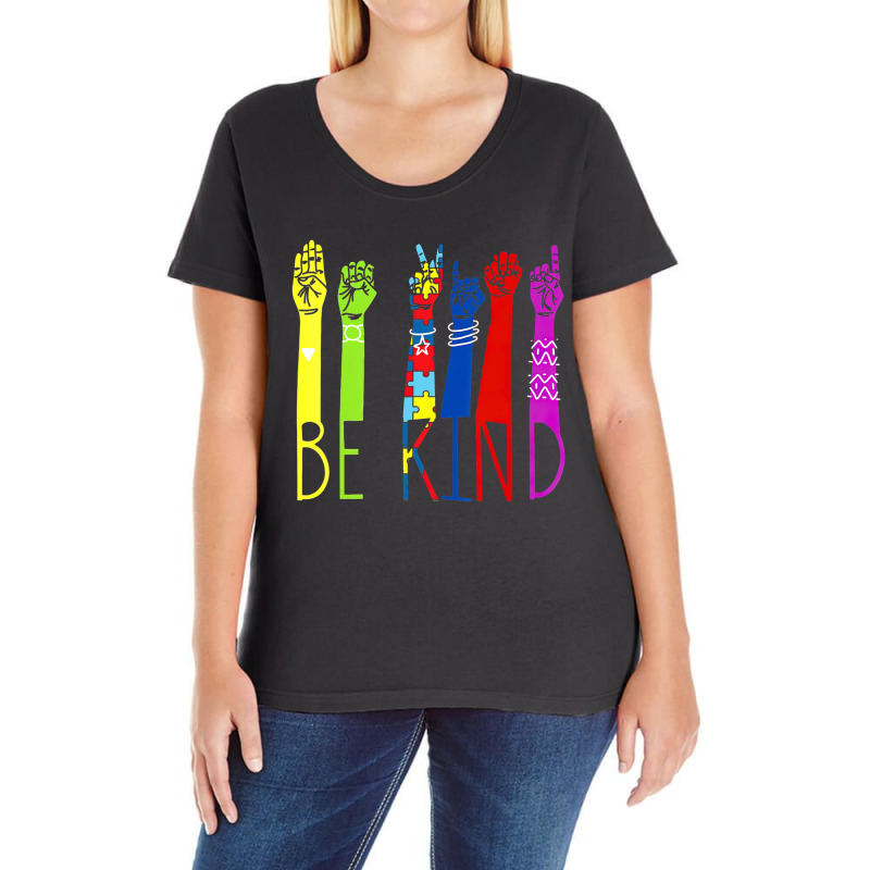 Autism Awareness Be Kind Sign Language Hand Talking Teachers Ladies Curvy T-Shirt by LindsayYuh | Artistshot