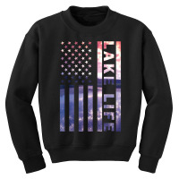 Lake Life American Flag Dock Sunset Wakeboarder Power Boat T Shirt Youth Sweatshirt | Artistshot