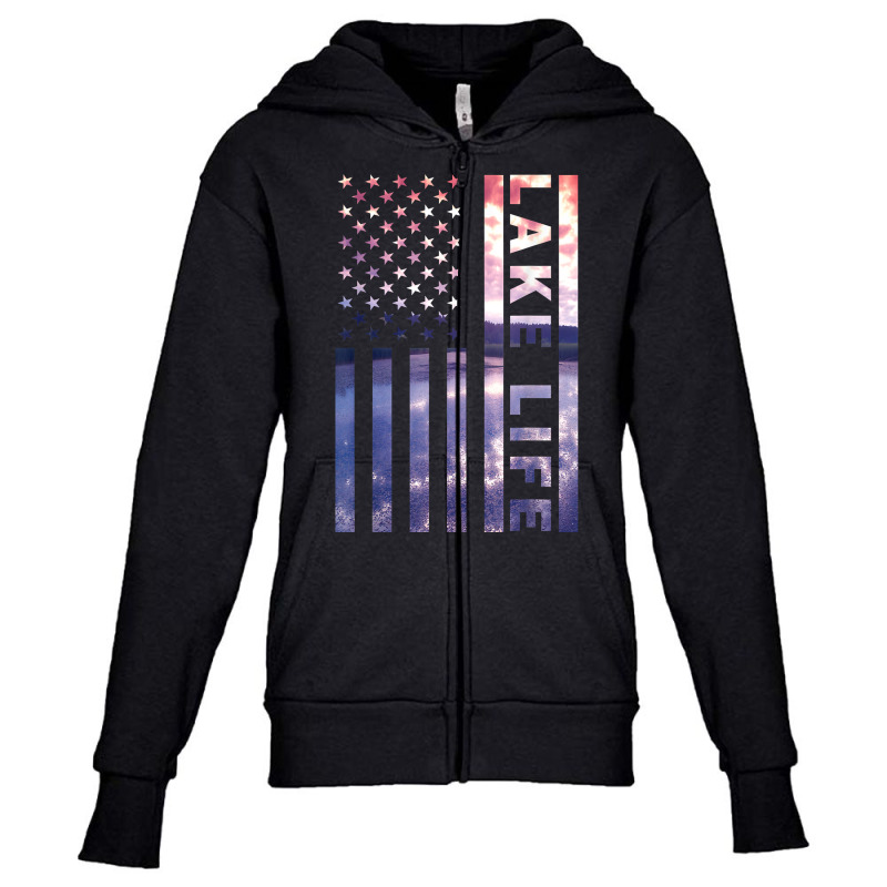 Lake Life American Flag Dock Sunset Wakeboarder Power Boat T Shirt Youth Zipper Hoodie | Artistshot