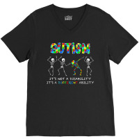 Autism Its A Different Ability Funny Dabbing Skeleton V-neck Tee | Artistshot