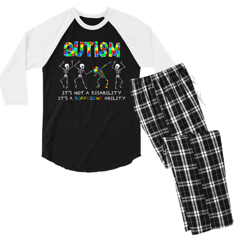 Autism Its A Different Ability Funny Dabbing Skeleton Men's 3/4 Sleeve Pajama Set by LeiThompson | Artistshot