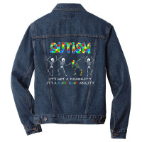 Autism Its A Different Ability Funny Dabbing Skeleton Men Denim Jacket | Artistshot