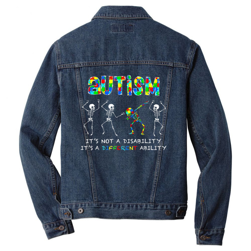 Autism Its A Different Ability Funny Dabbing Skeleton Men Denim Jacket by LeiThompson | Artistshot