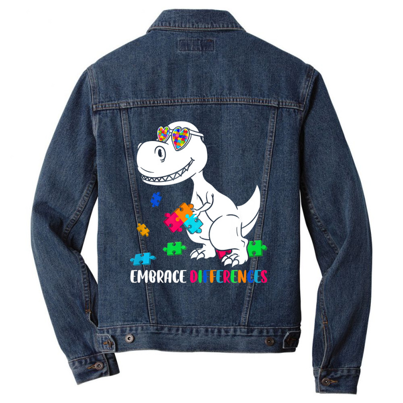 Dinosaur Puzzle Piece Autism Awareness Men Denim Jacket | Artistshot