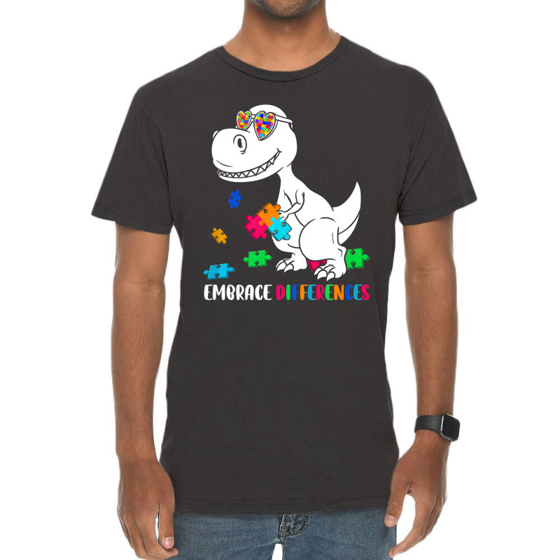 Dinosaur Puzzle Piece Autism Awareness Vintage T-shirt | Artistshot