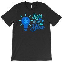 Light It Up Blue Autism Awareness Ribbon Puzzle Pieces T-shirt | Artistshot