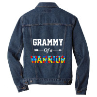 Grammy Of A Warrior Autism Awareness Family Support Men Denim Jacket | Artistshot