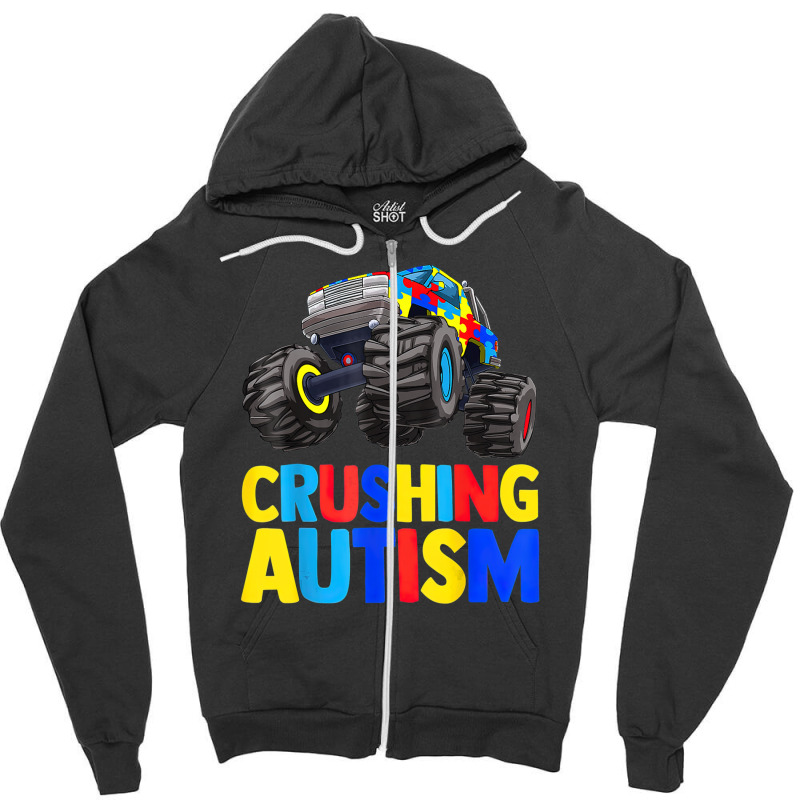 Monster Truck Crushing Austim Autism Awareness (3) Zipper Hoodie by LeiThompson | Artistshot