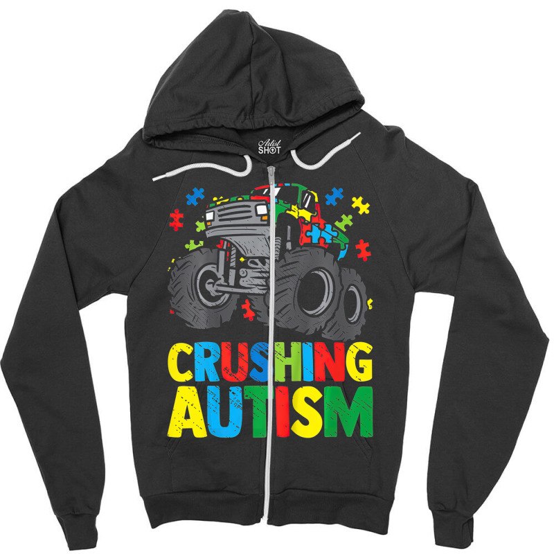 Monster Truck Crushing Austim Autism Awareness Zipper Hoodie by LeiThompson | Artistshot