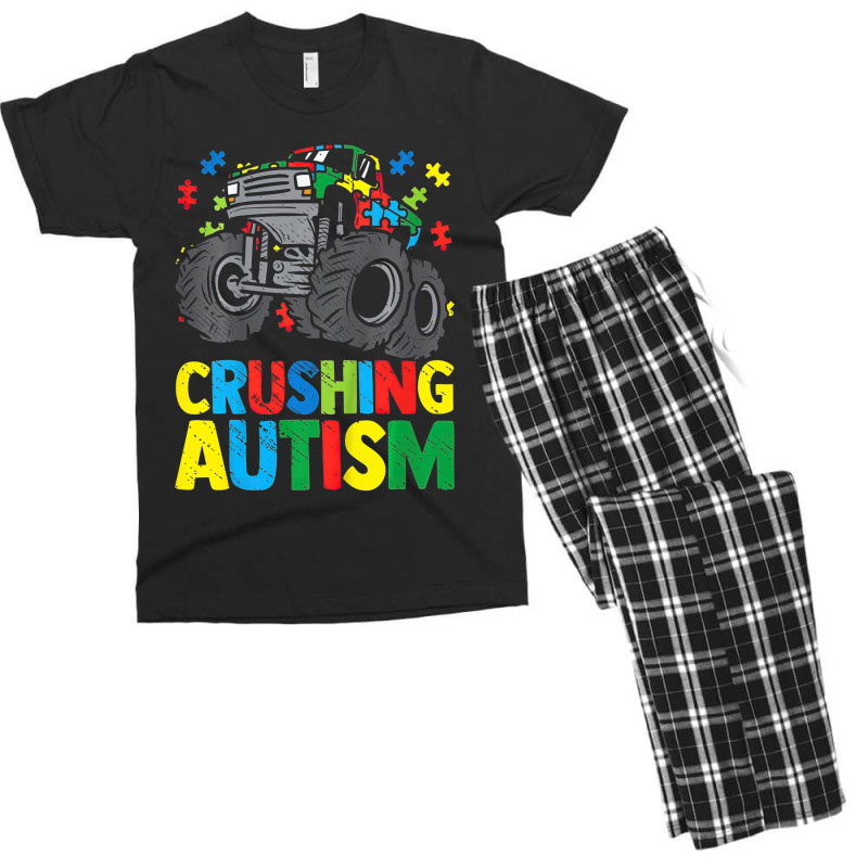 Monster Truck Crushing Austim Autism Awareness Men's T-shirt Pajama Set by LeiThompson | Artistshot