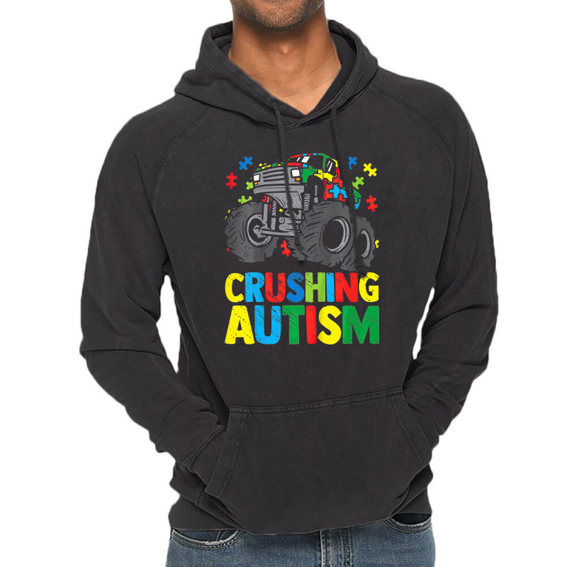 Monster Truck Crushing Austim Autism Awareness Vintage Hoodie by LeiThompson | Artistshot