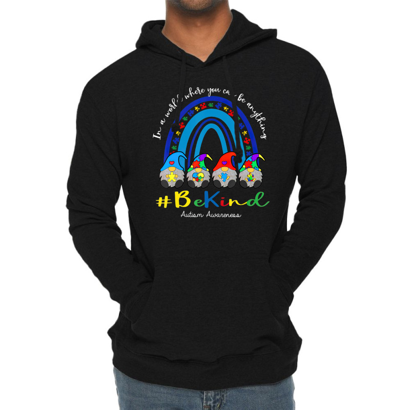 In A World Where You Can Be Anything Be Kind Autism Awareness Gnomes Lightweight Hoodie | Artistshot