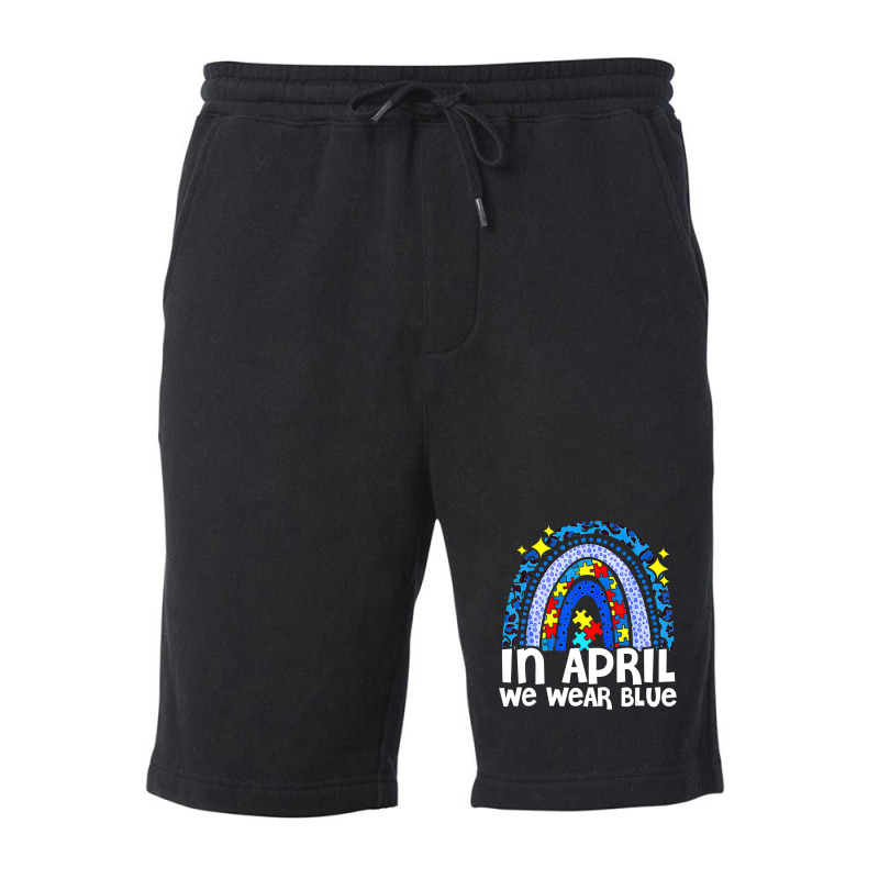 In April We Wear Blue Autism Awareness Rainbow Puzzle Love Fleece Short | Artistshot