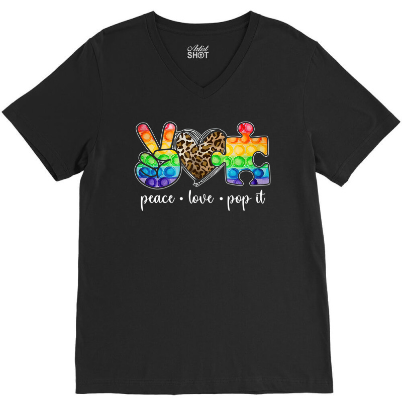 Peace Love Pop It Puzzle Autism Awareness V-Neck Tee by LeiThompson | Artistshot