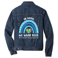 Puzzle Rainbow In April We Wear Blue Autism Awareness Month Men Denim Jacket | Artistshot