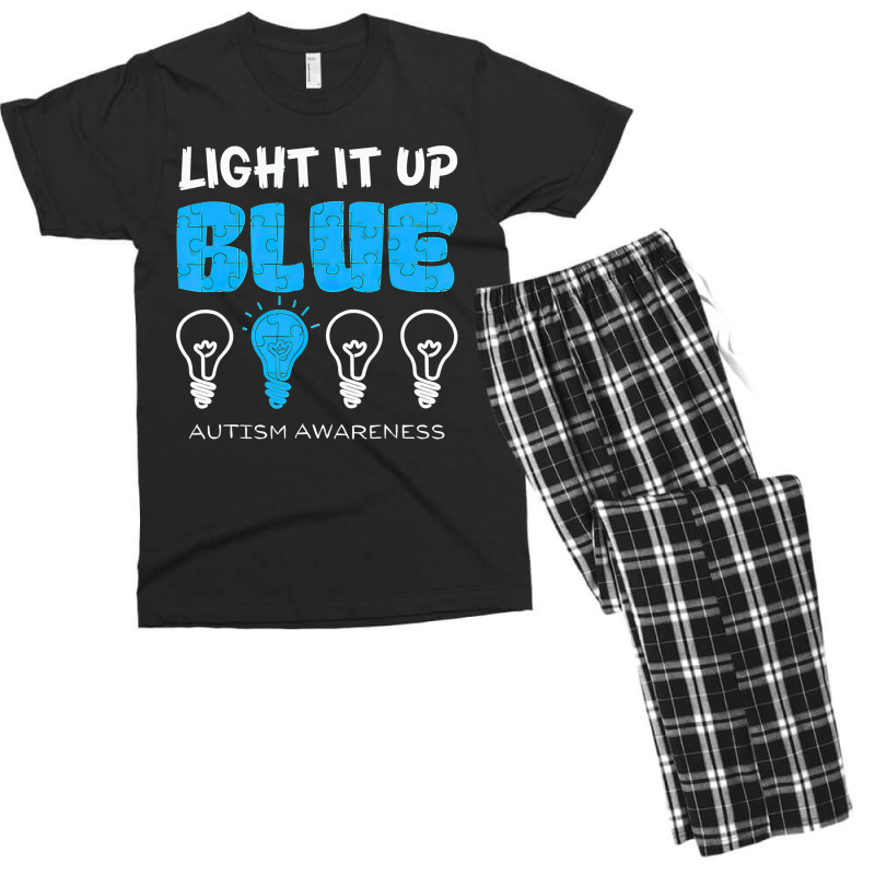 Light It Up Blue Autism Awareness Ribbon Puzzle Pieces Men's T-shirt Pajama Set | Artistshot