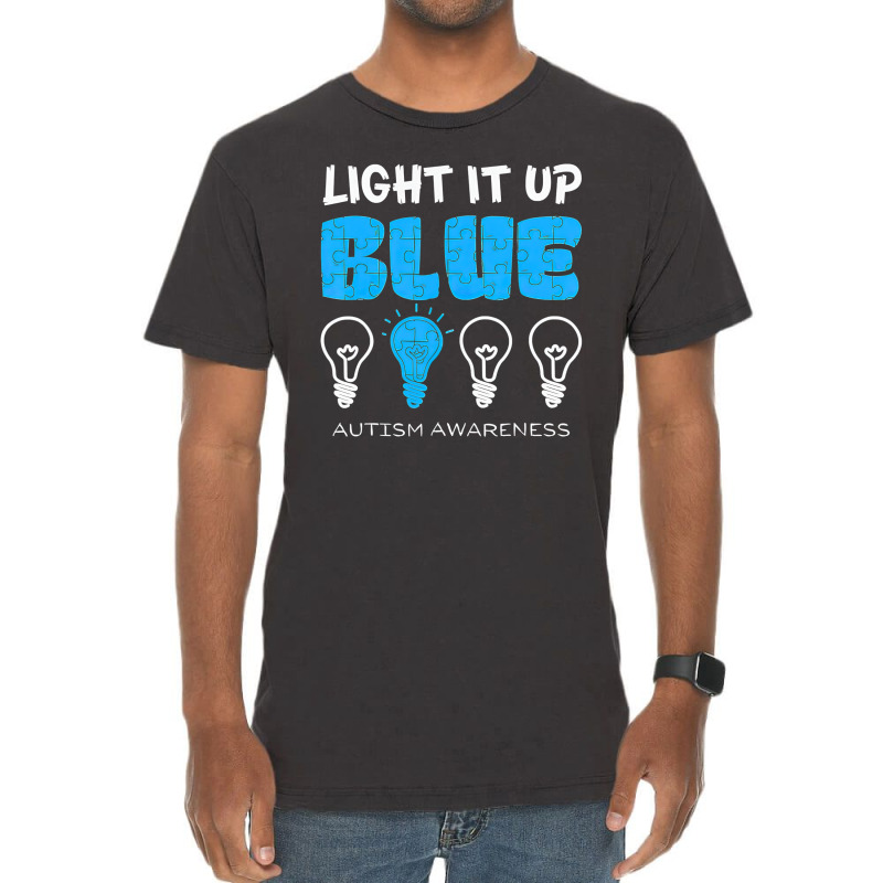 Light It Up Blue Autism Awareness Ribbon Puzzle Pieces Vintage T-shirt | Artistshot