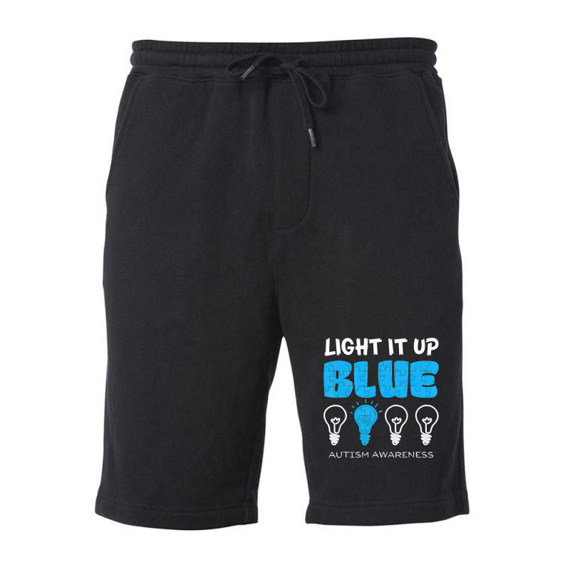 Light It Up Blue Autism Awareness Ribbon Puzzle Pieces Fleece Short | Artistshot