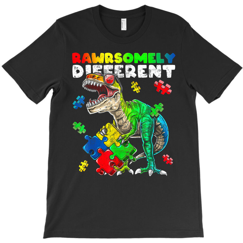 Rawrsomely Different Dinosaur Autism Awareness Puzzle T-Shirt by LeiThompson | Artistshot