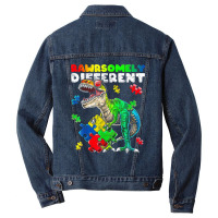 Rawrsomely Different Dinosaur Autism Awareness Puzzle Men Denim Jacket | Artistshot