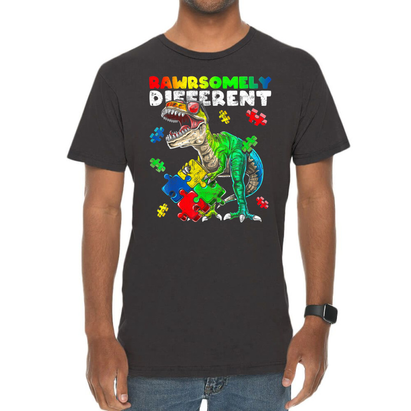 Rawrsomely Different Dinosaur Autism Awareness Puzzle Vintage T-Shirt by LeiThompson | Artistshot