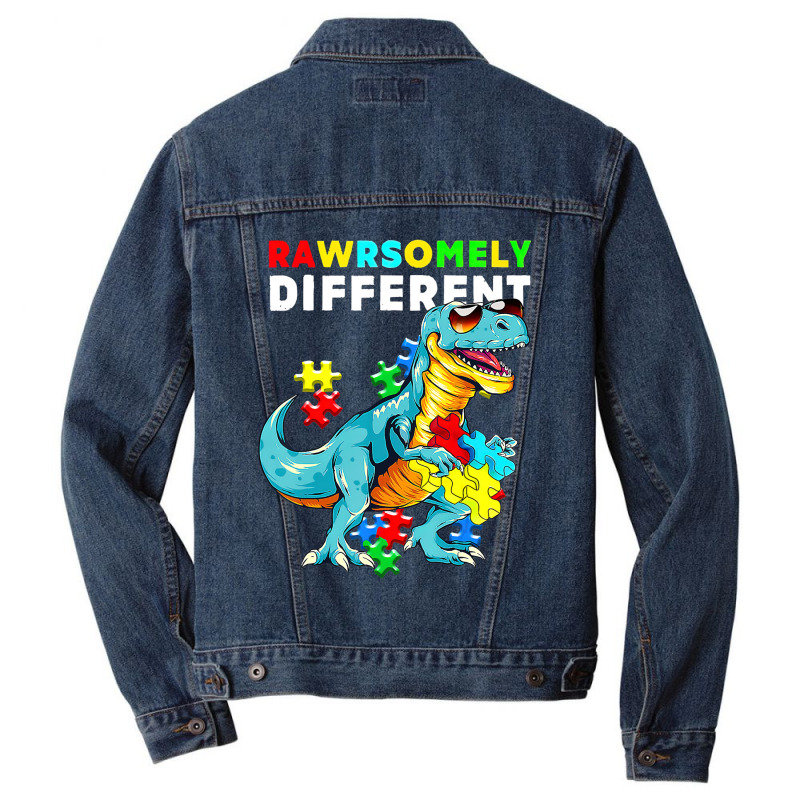 Rawrsomely Different Dinosaur Dino Autism Awareness Men Denim Jacket by LeiThompson | Artistshot