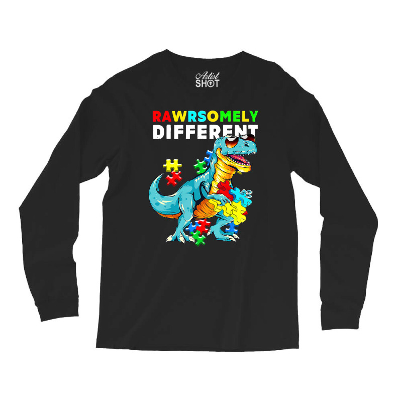 Rawrsomely Different Dinosaur Dino Autism Awareness Long Sleeve Shirts by LeiThompson | Artistshot