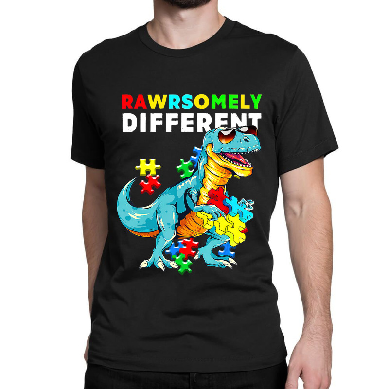 Rawrsomely Different Dinosaur Dino Autism Awareness Classic T-shirt by LeiThompson | Artistshot